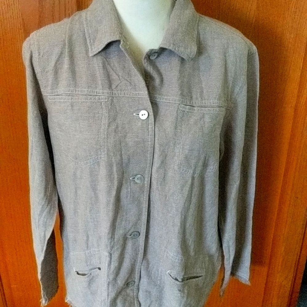 Chico's Design  Linen Blend Button Up Shacket Size 1